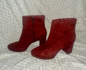 Calvin Klein Women’s Burgundy Suede Ankle Boots Block Heel Size 10